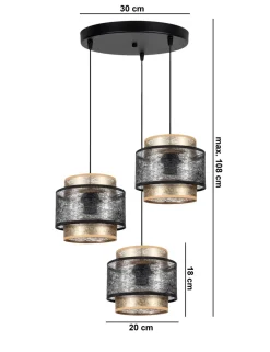 Hängelampe blendarm Schwarz Gold E27 Stoff Ø38 cm rund