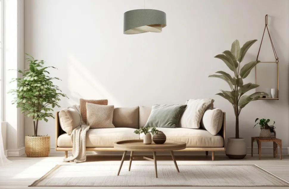 Hängelampe Boho Grün Beige E27 rund Ø 45 cm Stoff Modern