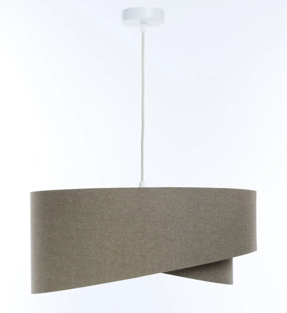 Hängelampe Braun E27 rund D: 45 cm Stoff Schirm Boho