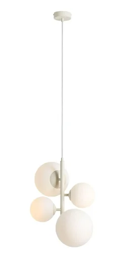 Hängelampe Creme Weiß Metall Glas Kugeln 4-flmg E14 E27