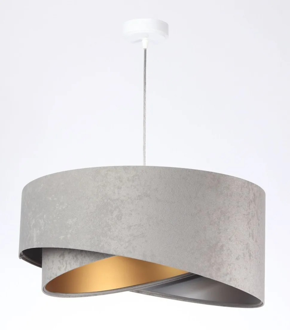 Hängelampe E27 Stoff rund Ø 50 cm Grau Gold Silber