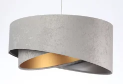 Hängelampe E27 Stoff rund Ø 50 cm Grau Gold Silber