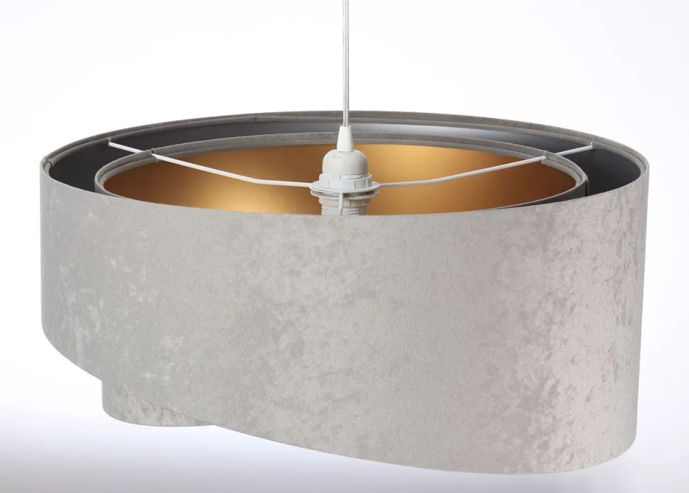 Hängelampe E27 Stoff rund Ø 50 cm Grau Gold Silber