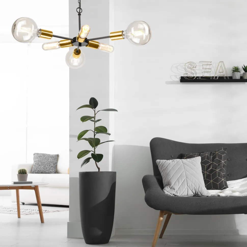 Hängelampe Esstisch Metall in Schwarz Gold Retro