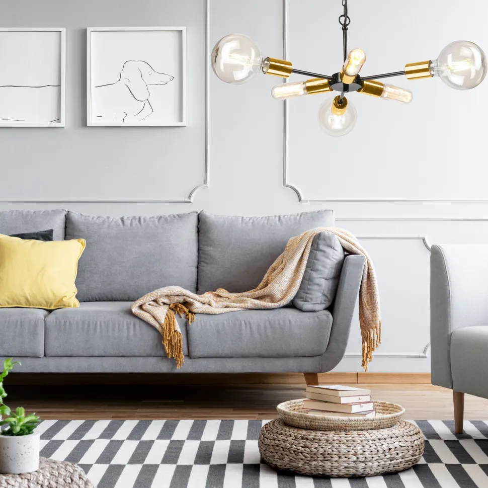 Hängelampe Esstisch Metall in Schwarz Gold Retro