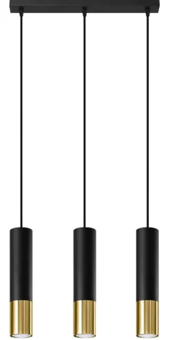 Hängelampe 3-flammig B: 45 cm Schwarz Gold länglich