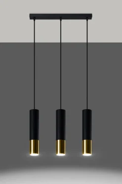 Hängelampe 3-flammig B: 45 cm Schwarz Gold länglich