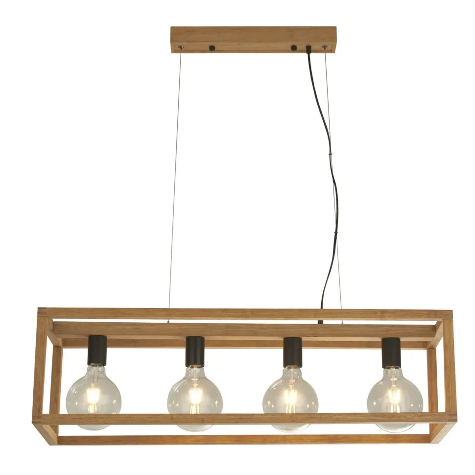 Hängelampe 4-flammig E27 Natur Schwarz Bambus Holz Metall