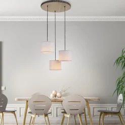 Hängelampe 3-flammig Holz Stoff B:52 cm E27 blendarm