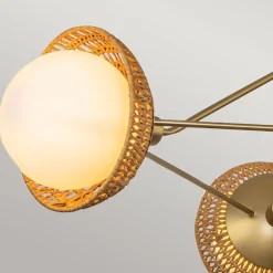 Hängelampe 3-flammig Metall Rattan Glas E14 B:101,4 cm