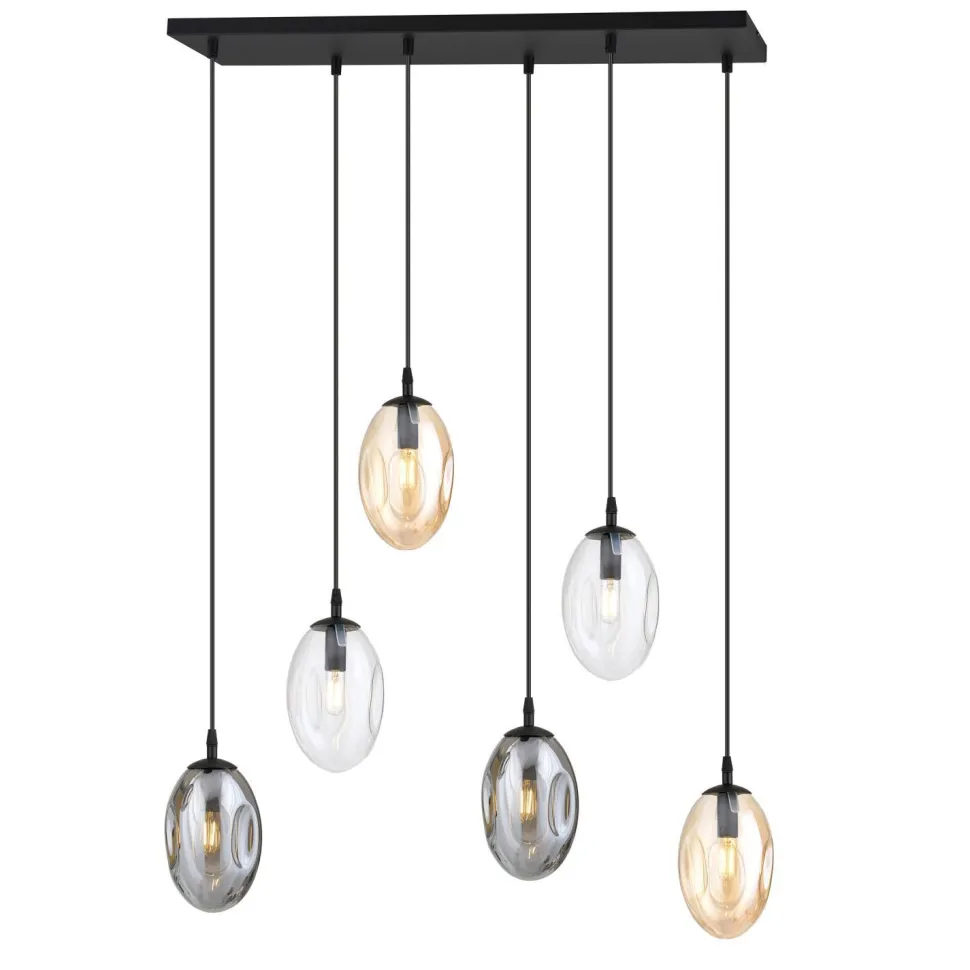 Hängelampe 6-flammig Rauchglas 70 cm breit CARLU