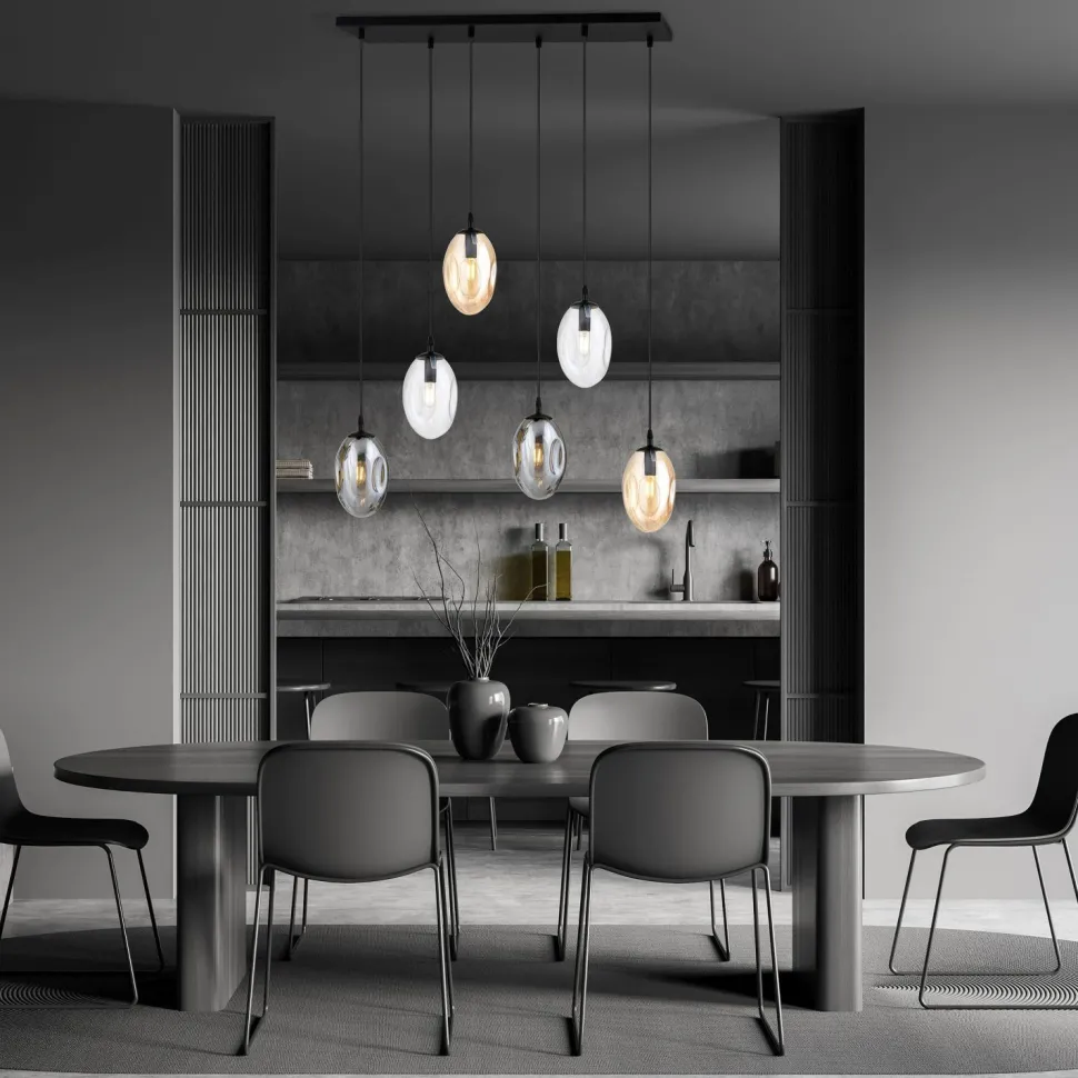 Hängelampe 6-flammig Rauchglas 70 cm breit CARLU