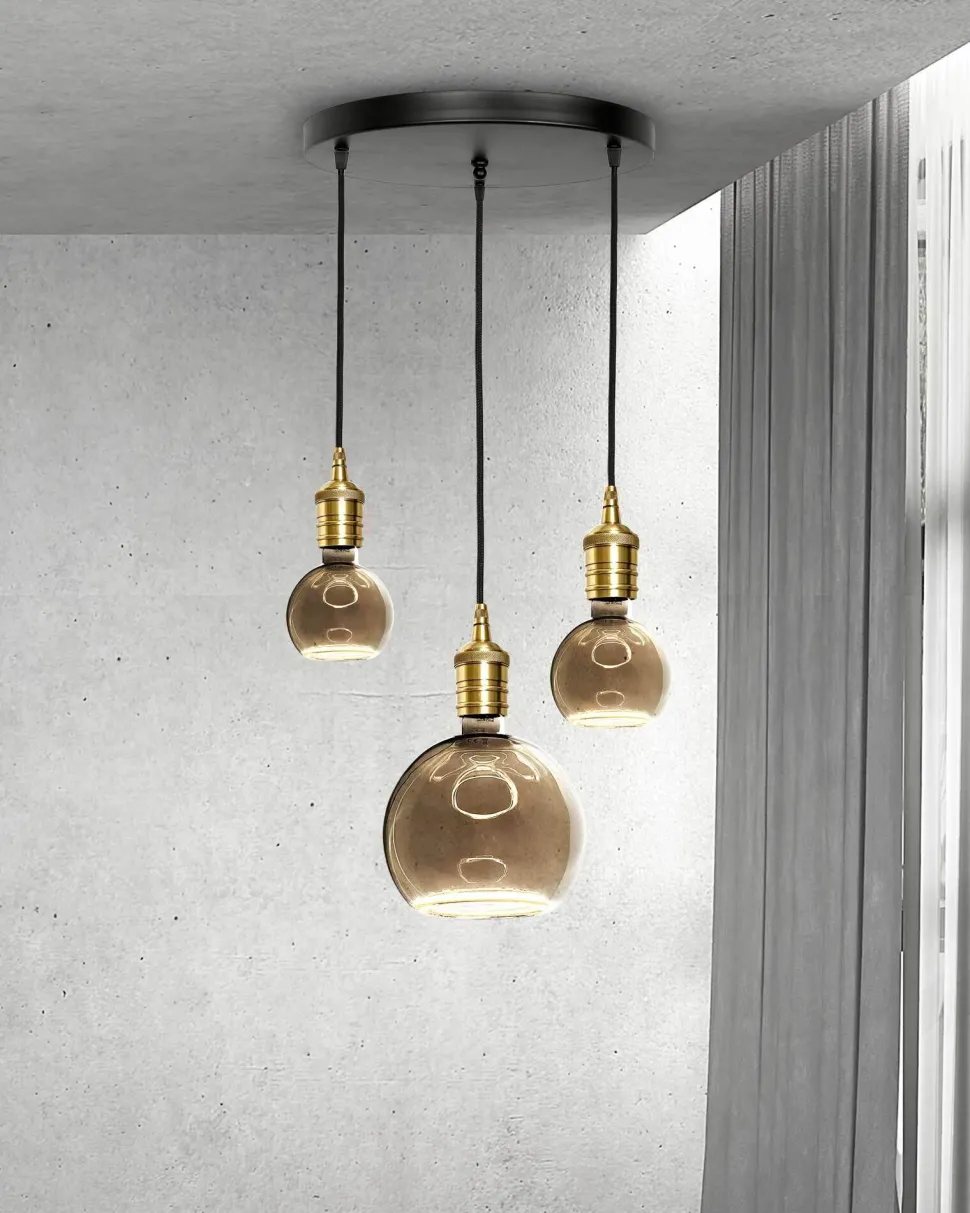 Hängelampe 3-flammig Schwarz Messing Eisen Ø 40 cm für E27