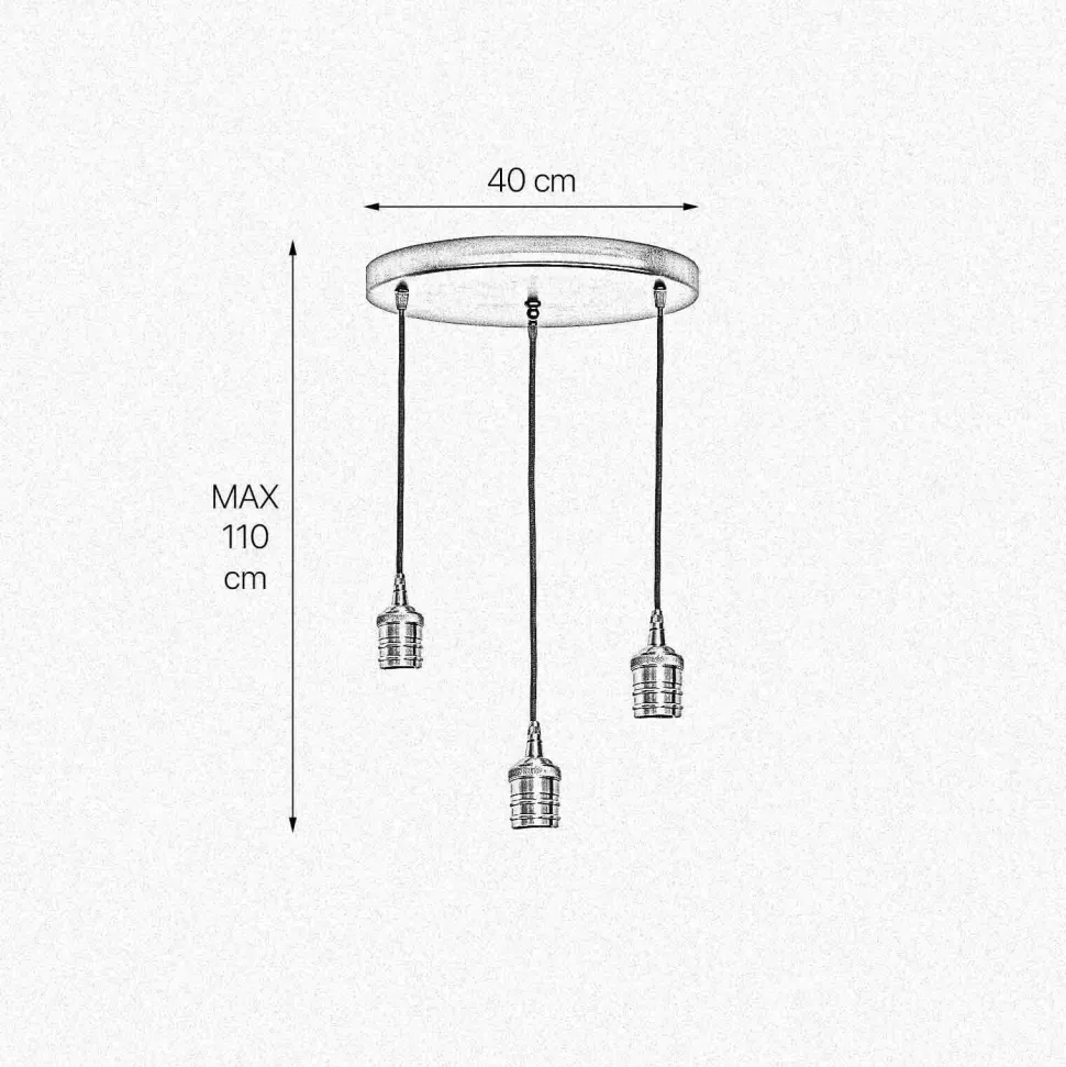 Hängelampe 3-flammig Schwarz Messing Eisen Ø 40 cm für E27