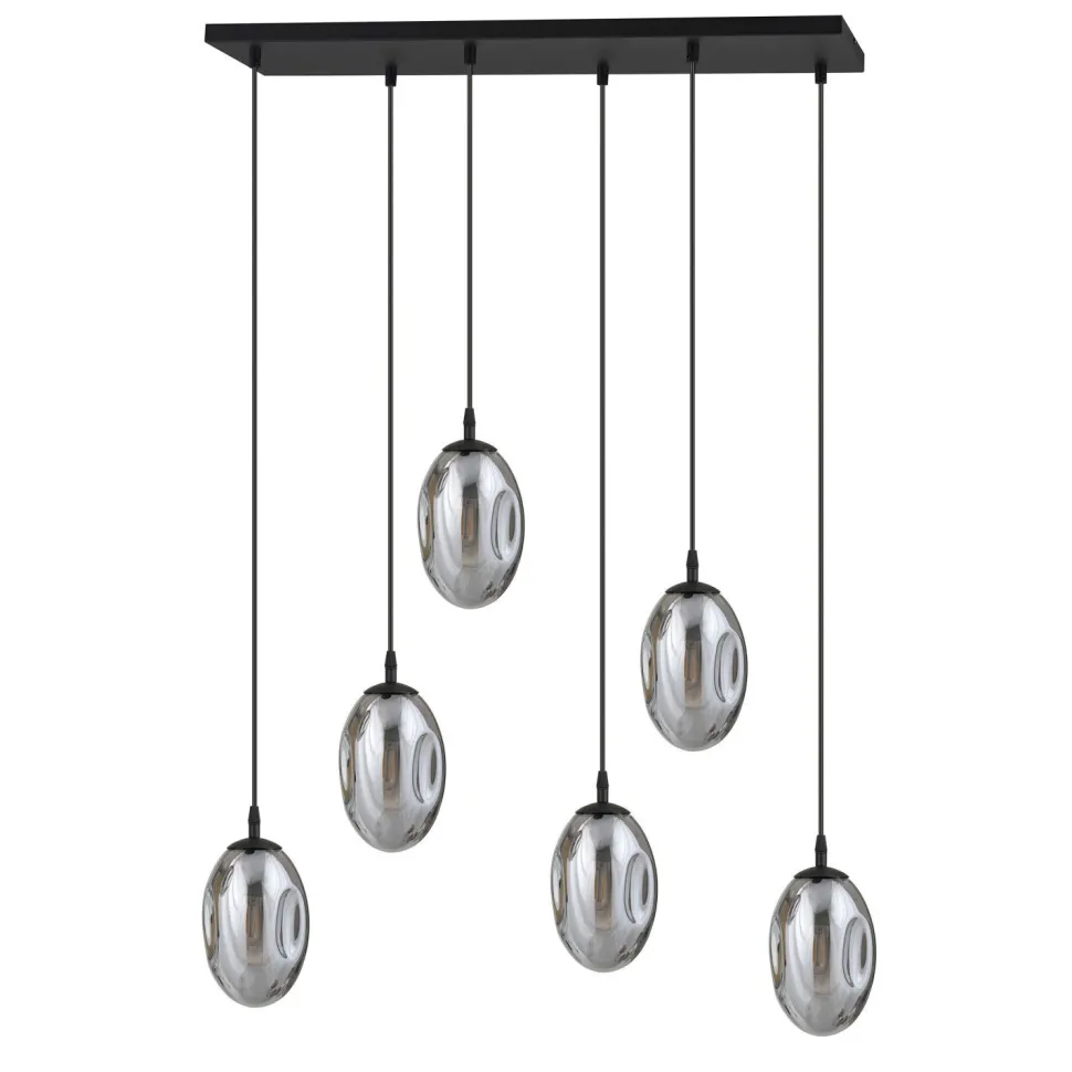 Hängelampe Glas 6-flammig E14 verstellbar Schwarz Grau