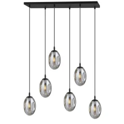 Hängelampe Glas 6-flammig E14 verstellbar Schwarz Grau