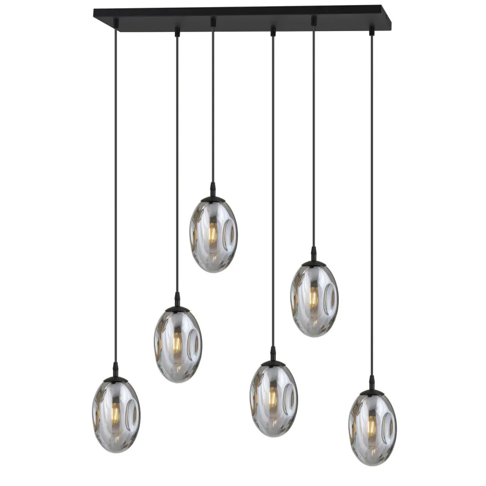 Hängelampe Glas 6-flammig E14 verstellbar Schwarz Grau