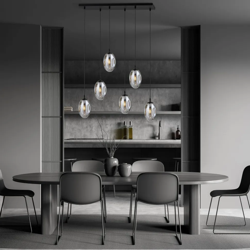 Hängelampe Glas 6-flammig E14 verstellbar Schwarz Grau