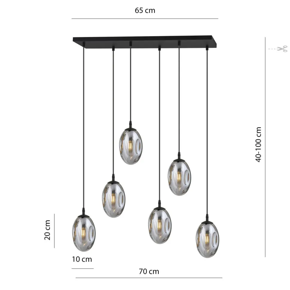 Hängelampe Glas 6-flammig E14 verstellbar Schwarz Grau