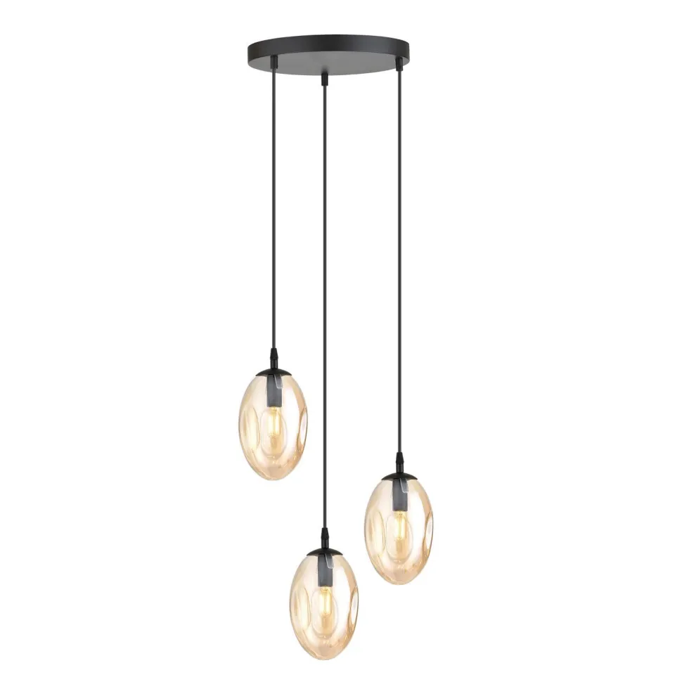 Hängelampe Glas 3-flammig in Bernstein Schwarz E14