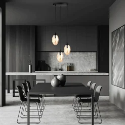 Hängelampe Glas 3-flammig in Bernstein Schwarz E14