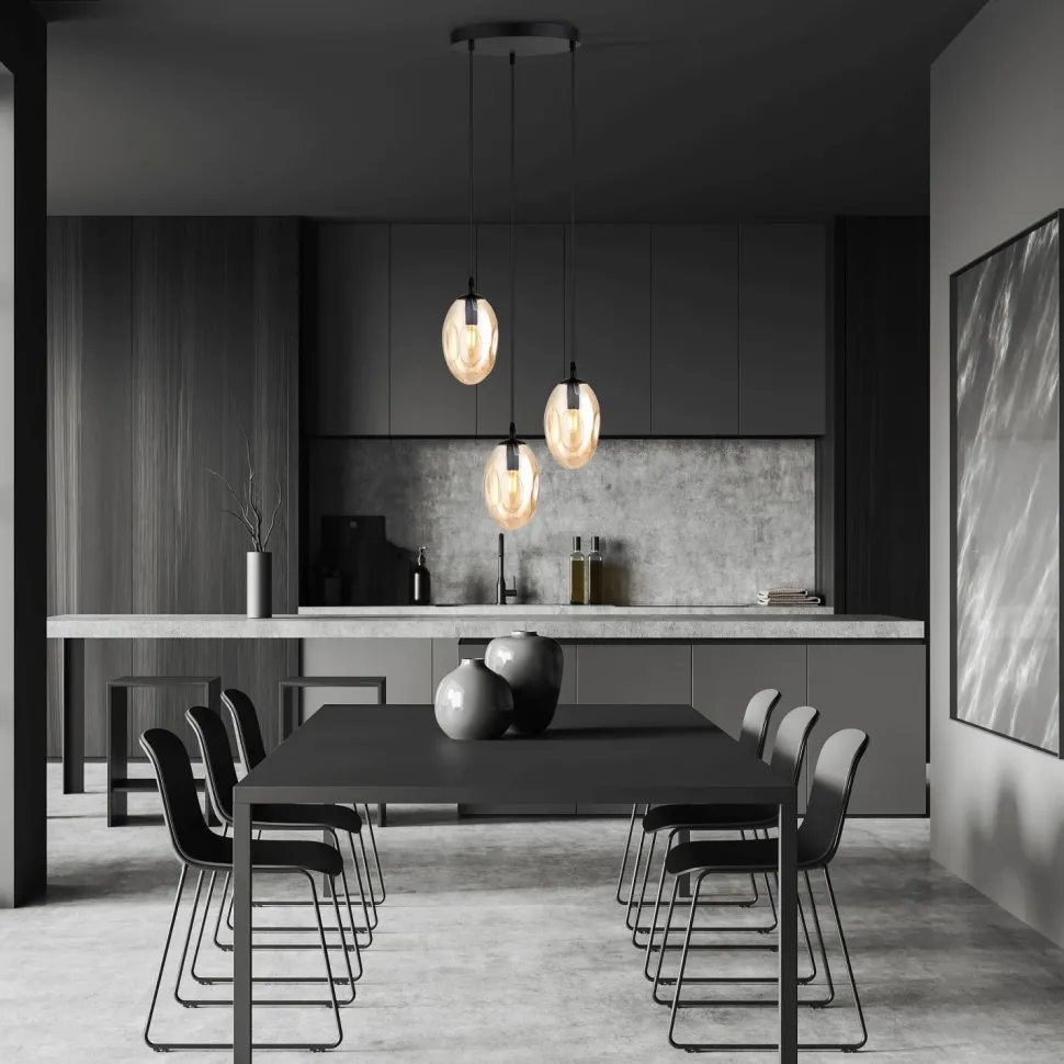 Hängelampe Glas 3-flammig in Bernstein Schwarz E14