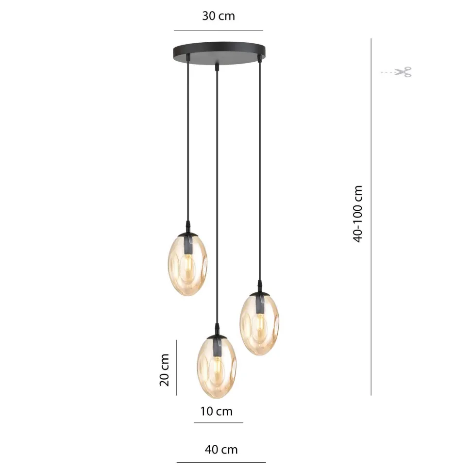 Hängelampe Glas 3-flammig in Bernstein Schwarz E14