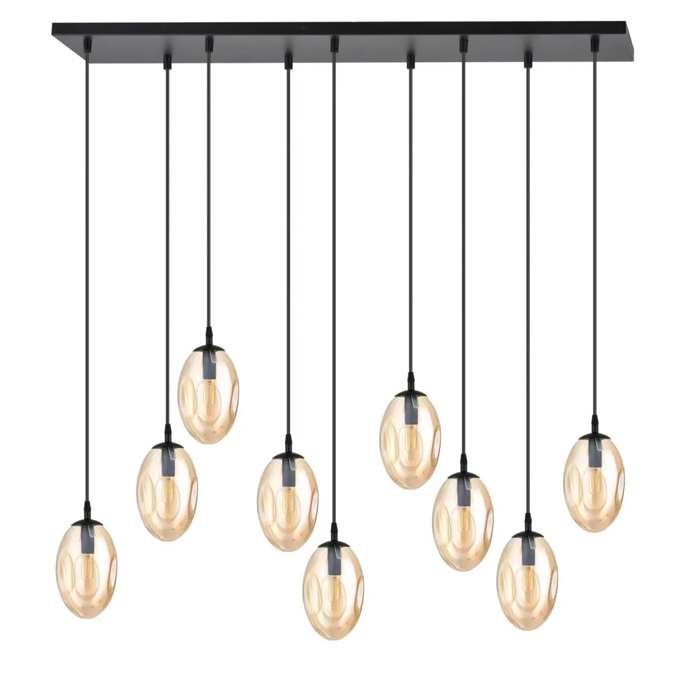 Hängelampe Glas groß 9-flammig in Bernstein Schwarz E14