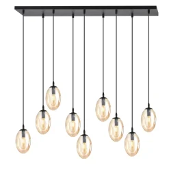 Hängelampe Glas groß 9-flammig in Bernstein Schwarz E14