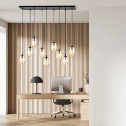 Hängelampe Glas groß 9-flammig in Bernstein Schwarz E14