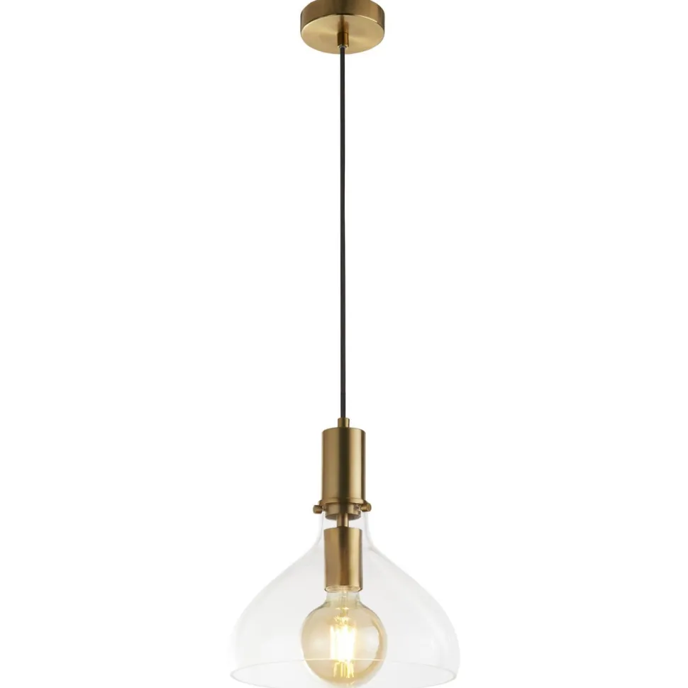 Hängelampe Glas Metall Ø 25 cm in Messing Klar E27 Vintage