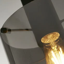 Hängelampe Glas Metall D: 22 cm E27 Schwarz Rauchgrau