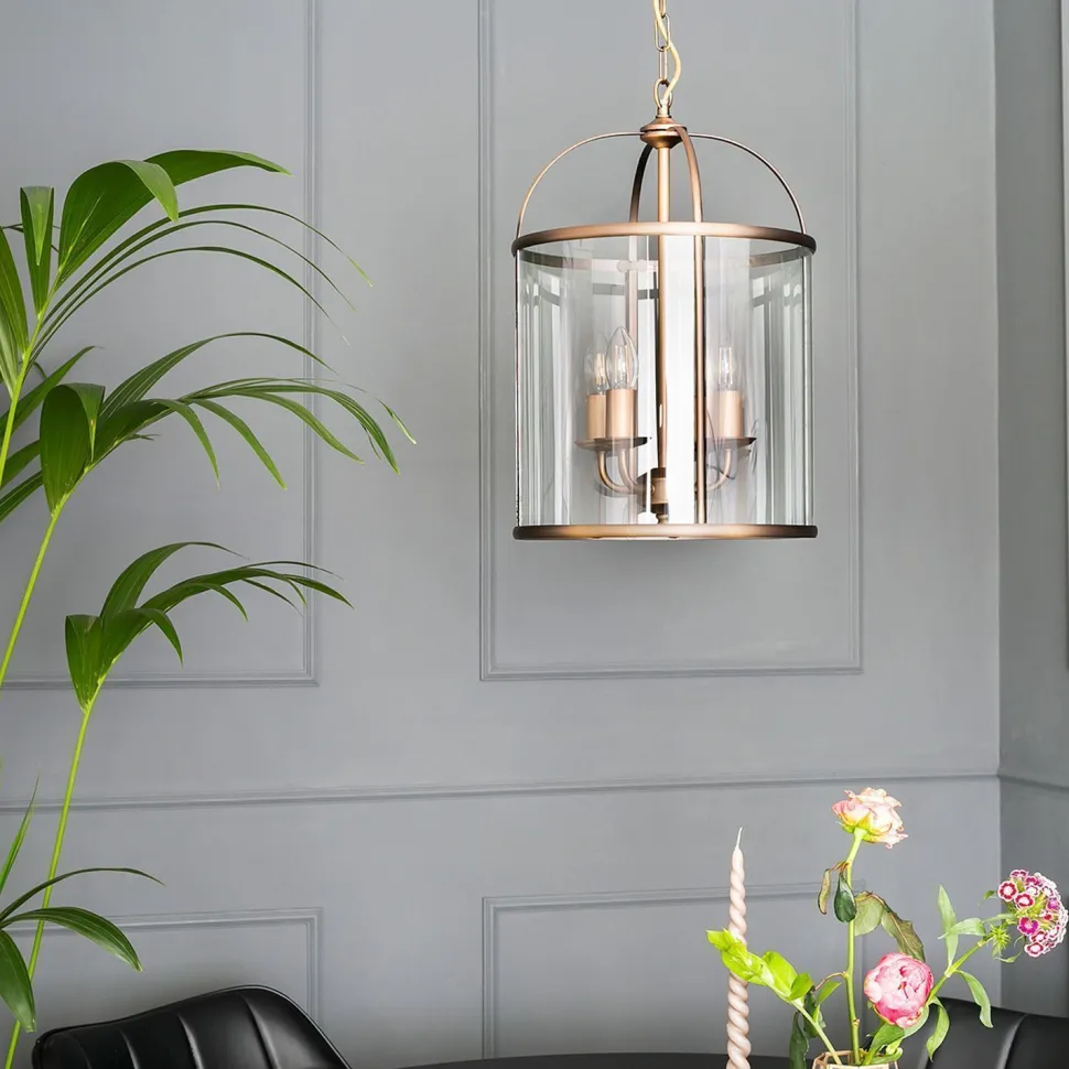 Hängelampe Glas Metall in Bronze B:31 cm E14 stilvoll
