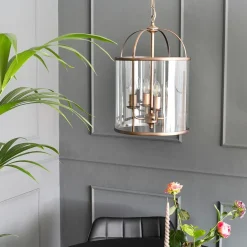 Hängelampe Glas Metall in Bronze B:31 cm E14 stilvoll