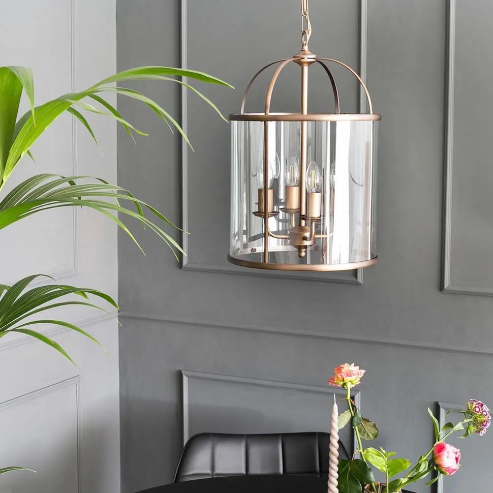 Hängelampe Glas Metall in Bronze B:31 cm E14 stilvoll