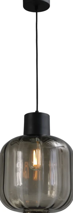 Hängelampe Glas Metall Rauch Schwarz E27 Ø28cm