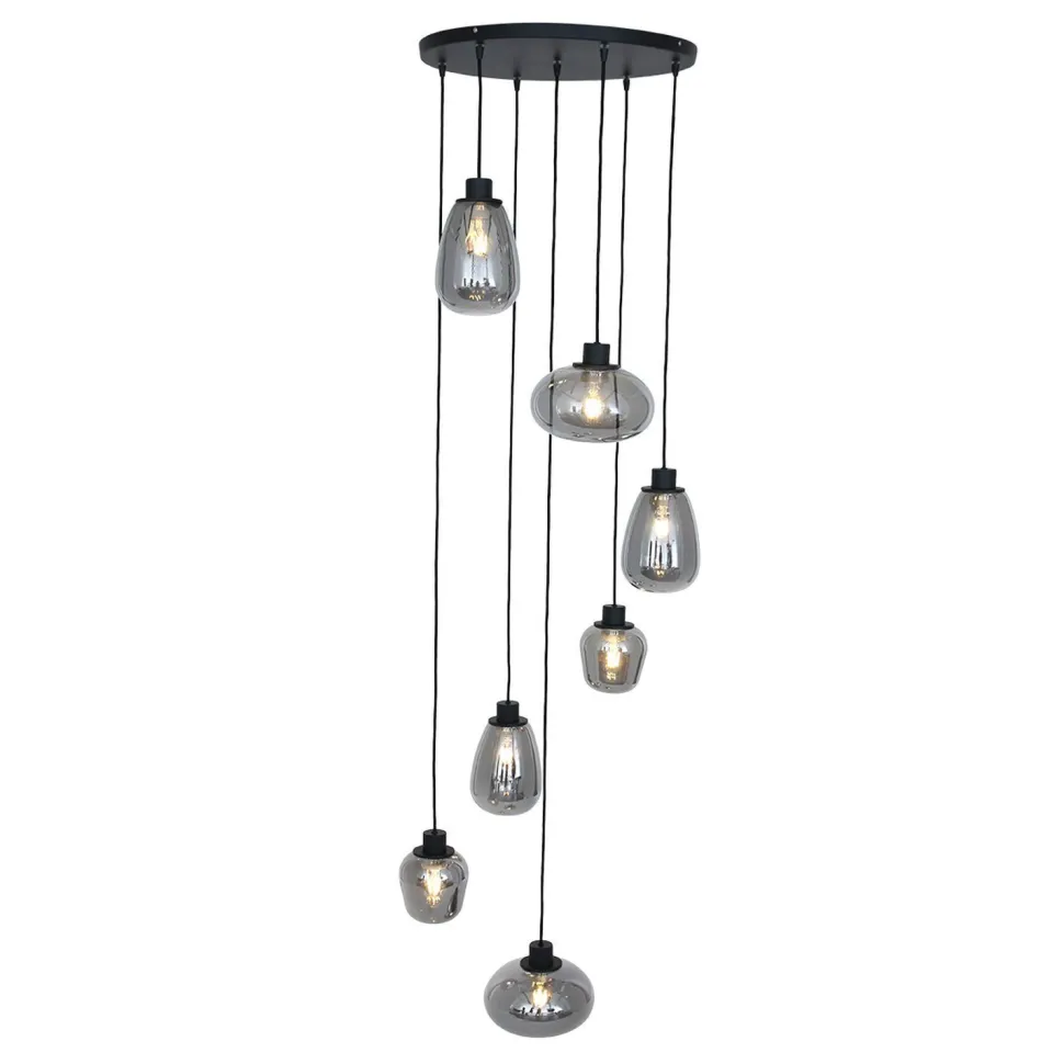 Hängelampe Glas Metall Schwarz Rauchgrau Ø50 cm rund