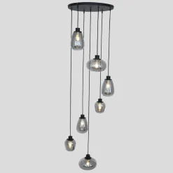 Hängelampe Glas Metall Schwarz Rauchgrau Ø50 cm rund