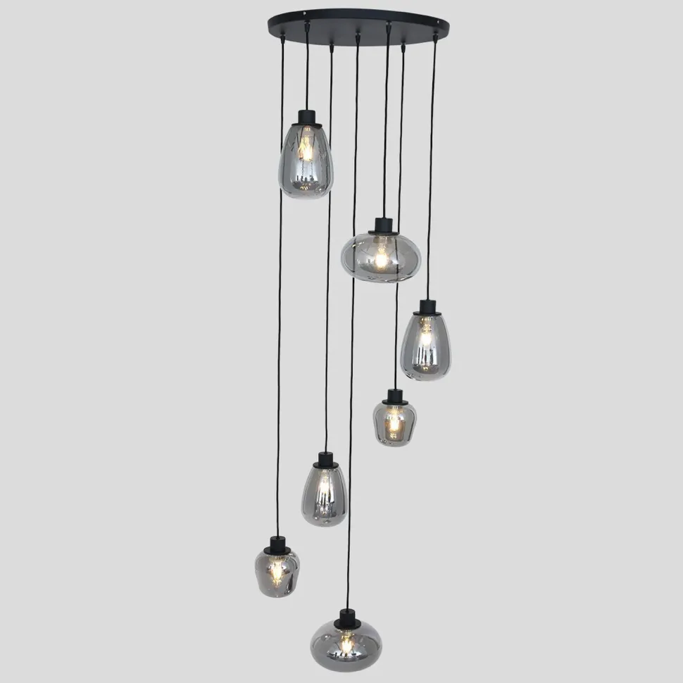 Hängelampe Glas Metall Schwarz Rauchgrau Ø50 cm rund