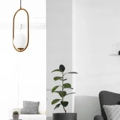 Hängelampe Glaskugel Metall in Messing Weiß G9 bis 5 W