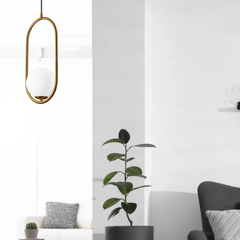 Hängelampe Glaskugel Metall in Messing Weiß G9 bis 5 W