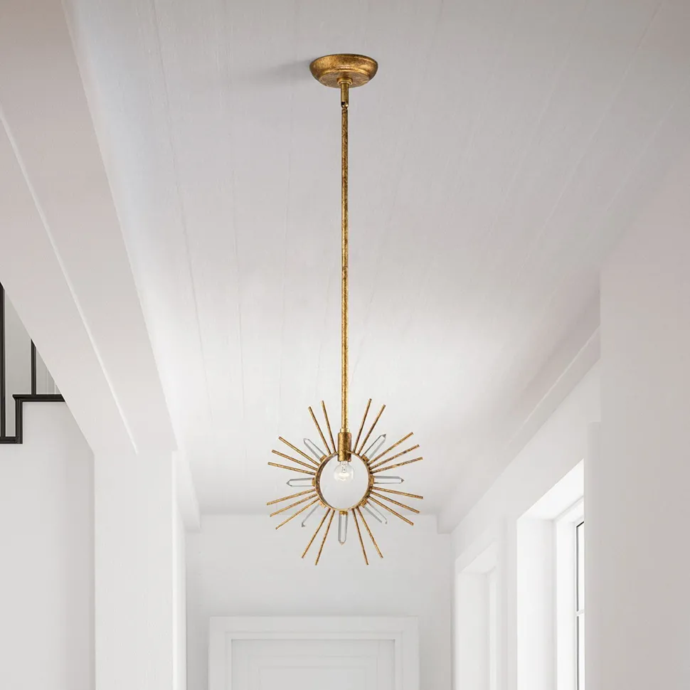 Hängelampe Gold B: 30,5 cm H: max. 127 cm Metall Kristall