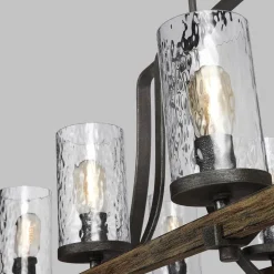 Hängelampe groß 116,8 cm lang 8x E27 Rustikal Metall Glas Holz