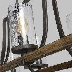 Hängelampe groß 116,8 cm lang 8x E27 Rustikal Metall Glas Holz