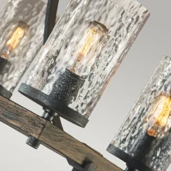 Hängelampe groß 116,8 cm lang 8x E27 Rustikal Metall Glas Holz