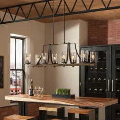 Hängelampe groß 116,8 cm lang 8x E27 Rustikal Metall Glas Holz