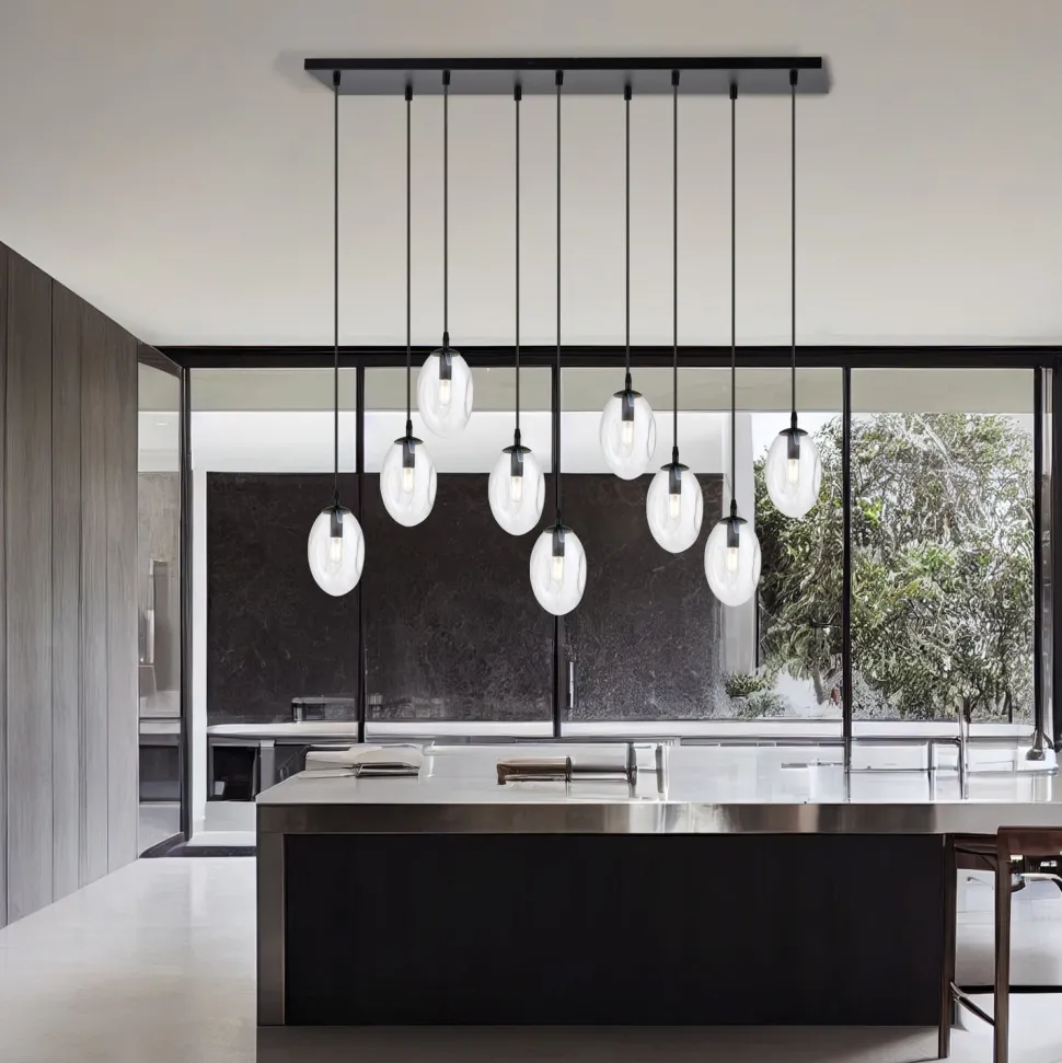 Hängelampe groß 100 cm 9x E14 Glas höhenverstellbar