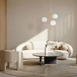 Hängelampe Holz Metall Glas B: 33 cm H: max. 100 cm 3x G9