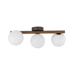 Hängelampe Holz Metall Glas B: 33 cm Braun Weiß