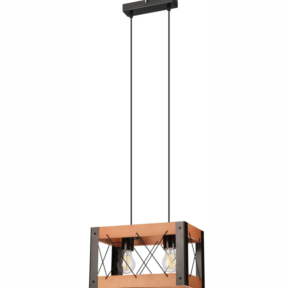 Hängelampe Holz Metall Rustikal B: 33 cm höhenverstellbar